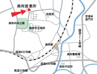 美祢営業所地図 〒759-2212　山口県美祢市大嶺町東分１１４４４-１１ TEL 0837-52-9680